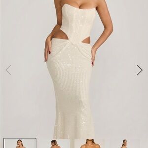 NWT Embellished Cut-Out Draped Corset Maxi Dress in White